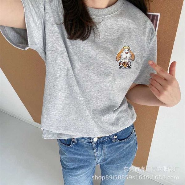 

loe home hal mobile castle yinyin dog embroidered short sleeve t-shirt casual loose half summer, Black