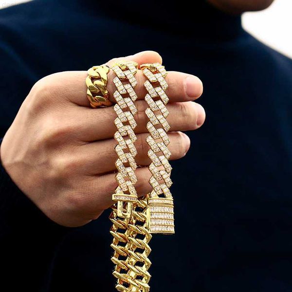 

hip hop jewelry aaa cz stone 14mm white gold mens iced out cuban chain necklace, Golden;silver