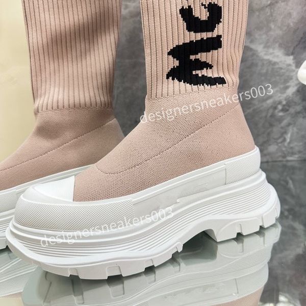 

new mens fashion leisure women heels autumn and winter knitted elastic boots socks and knee boots fashion stockings shoes long boots, Black