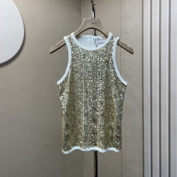

women's tanks & camis 2023 luxury early spring heavy industry sequin tank top, White