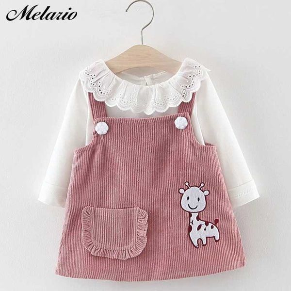

girl's dresses melario baby girl dress spring baby girl princess clothes cute girls long sleeve t-shirt cartoon giraffe dress 2pcs sui, Red;yellow