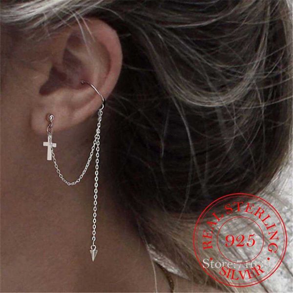

charm 1 pcs punk 925 sterling silver long tassel cross stud earrings for women girls gift pendientes brincos female jewelry aa230327, Golden