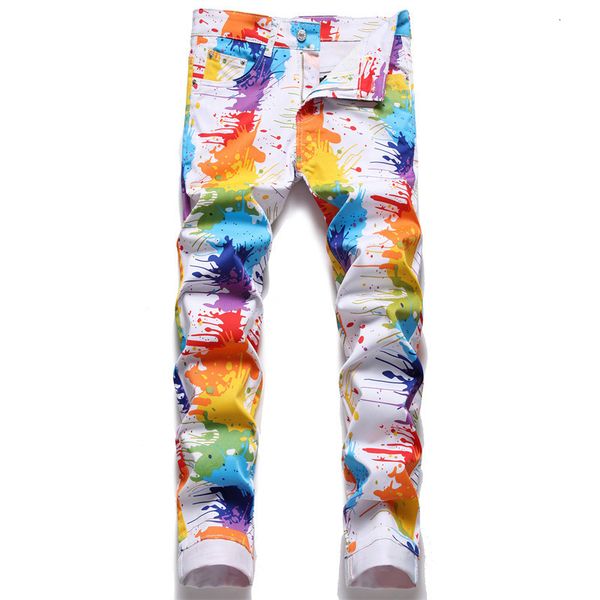 

mens jeans oversize 38 fashion autumn spring print brand straight moto biker destroyed vintage denim trousers 230327, Blue