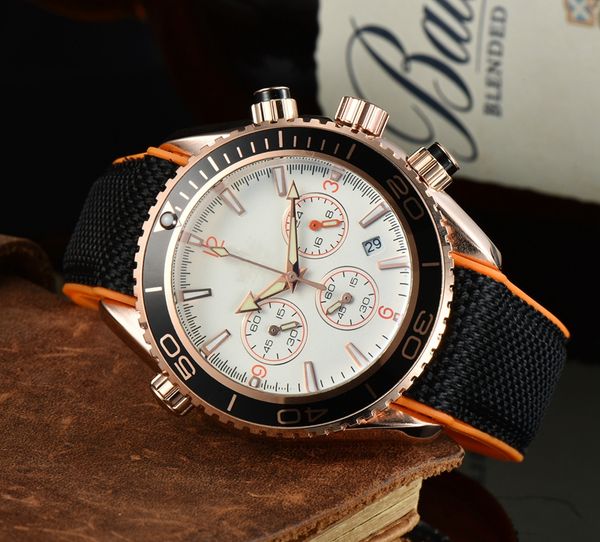 

wristwatches for men 2023 new mens watches six needles all dials work quartz watch luxury brand rubber strap men fashion sea europe designer, Slivery;golden