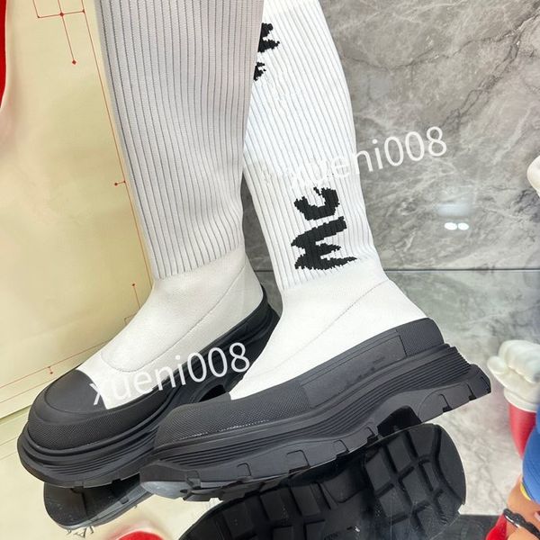 

2023womens stretch autumn winter over the knee boots women black khaki thick white bottom flat platform shoes thigh high boots long boots, Red;white