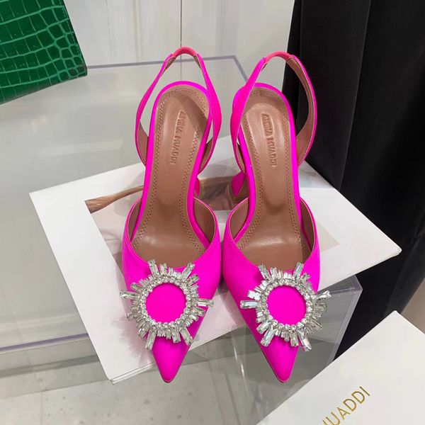 

amina muaddi dress shoes sandals satin pointed slingbacks bowtie pumps crystal-sunflower high heeled shoe 10cm women's luxury designer, Black