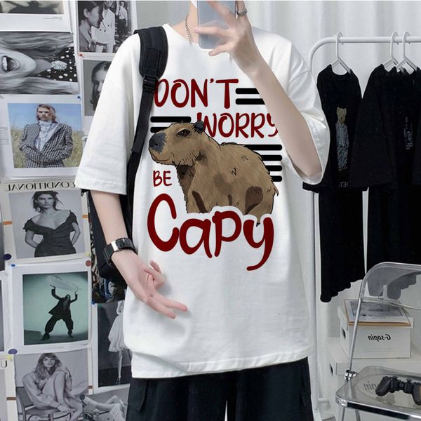 

mens tshirts capibara men comic designer funny male clothes capybara t shirt kawaii streetwear clothing 230327, White;black