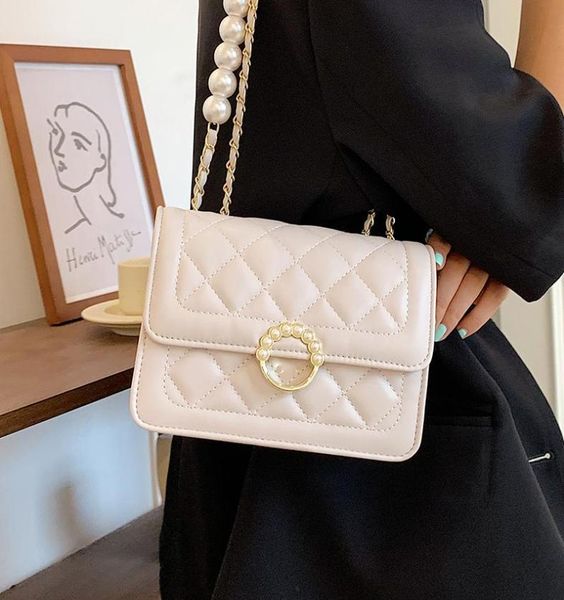 

evening bags quilted pearl chain shoulder for women lozenge small flap messenger bag diamond square lady crossbody lattice handbag1664693