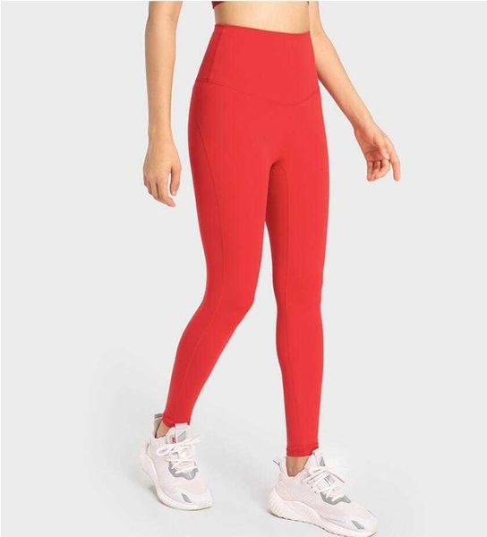 

l-352 nude sports gym leggings running fitness cropped yoga pants women's high waist hip lifting slim tights, White;red