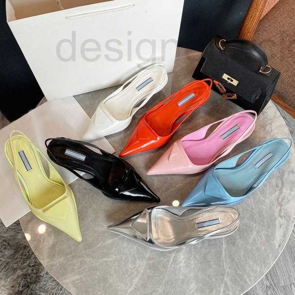 

sandals designer new triangle kitten heel spring/summer pointed back hollow french high heels low mfxn, Black