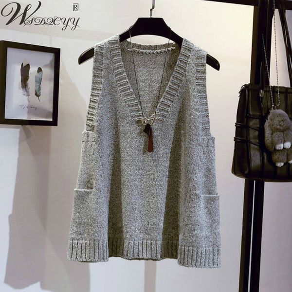 

women's vests oversized sweater vest women big pocket casual knitted waistcoat all-match vintage vest large size 5xl casual harajuku pu, Black;white
