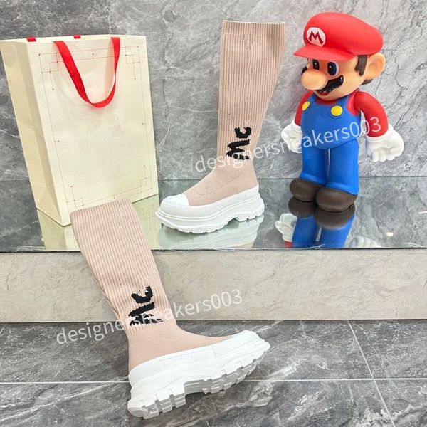 

2023new mens fashion leisure women heels autumn and winter knitted elastic boots socks and knee boots fashion stockings shoes long boots, Black