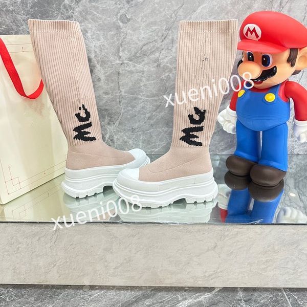 

new women autumn socks flat long boots fashion knitted elastic boot designer alphabetic lady letter thick platform women shoes large2023, Red;white