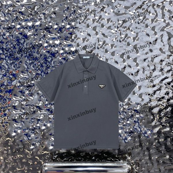 

xinxinbuy men designer tee t shirt 23ss metal triangle label short sleeve cotton women black white blue gray khaki 305524 s-3xl, Black;brown