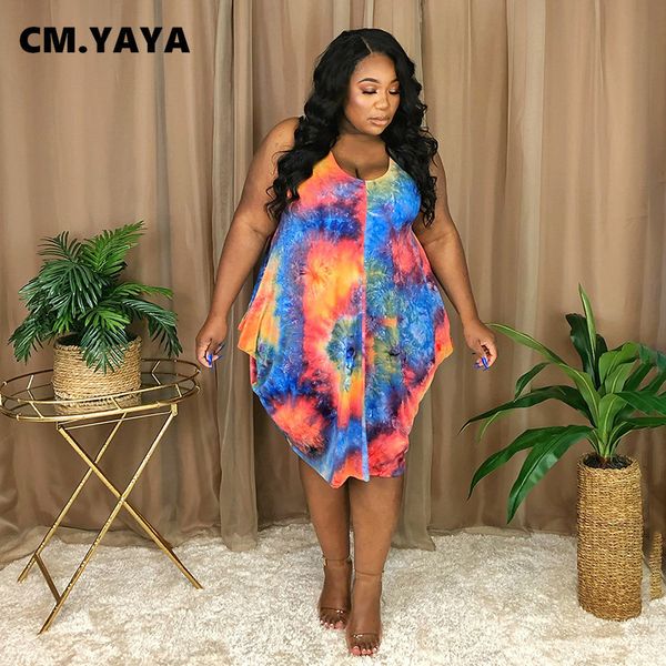 

plus size dresses cm yaya women size dress print sleeveless o neck loose stretchy knee length casual fashion streetwear summer outfit 230328, Black