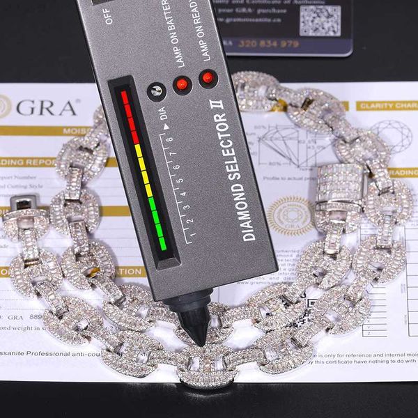 

luxury 16mm 14k 18k gold plated 925 sterling silver baguette vvs moissanite diamond iced out cuban link chain necklace