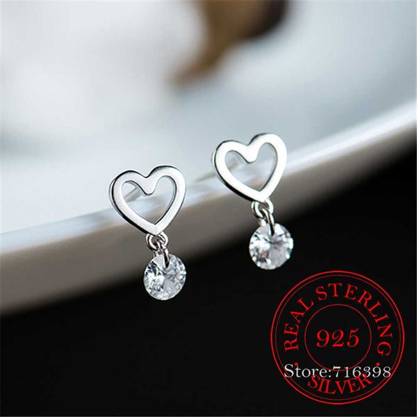 

charm 925 sterling silver crystal heart stud earrings fashion jewelry for women christmas gift pendientes aretes de mujer aa230327, Golden