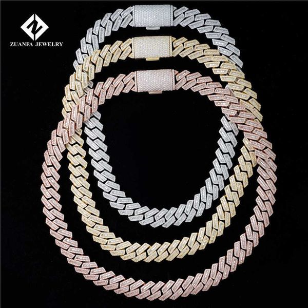 

luxury hip hop jewelry fully iced out necklace 18mm 18" 20" 22" 24" vvs baguette diamond moissanite 10k gold cuban chain, Silver