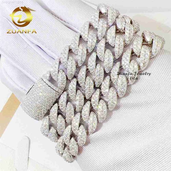 

custom hip hop jewelry iced out moon shape style moissanite diamond 925 sterling silver cuban link chain for men