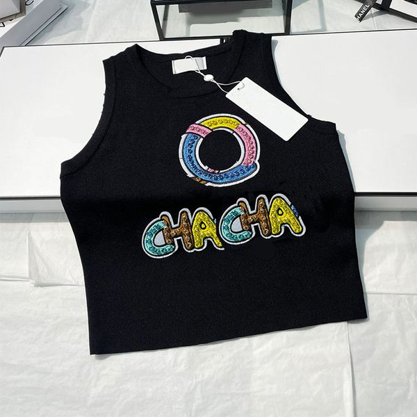 

runway designer 2023 summer women's letter tanks fashion embroidery crop sleeveless lady casual patchwork crop street wear, White