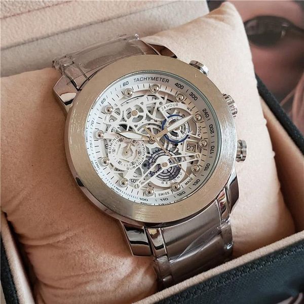 

new style mens watches small dial work all functional chronograph waterproof quartz movement watch262q, Slivery;brown