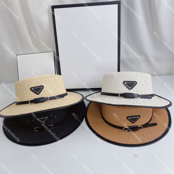 

classic new belt buckle caps designer sequin beach cap women flat straw hats travel bucket hat, Blue;gray
