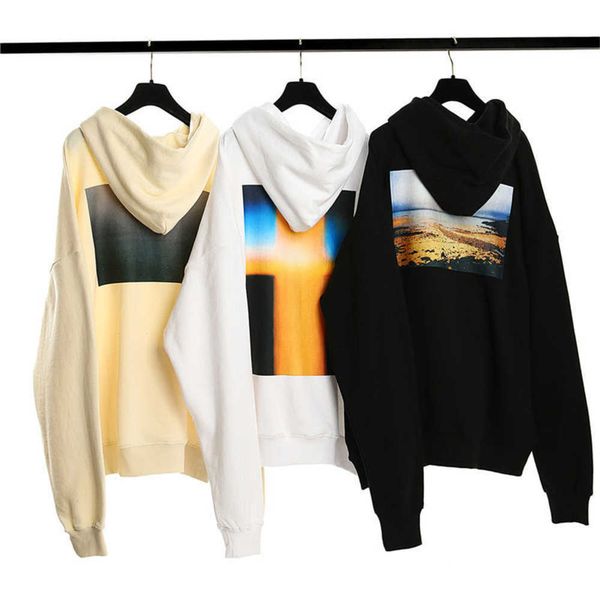 

street sweatshirts designe off homme hooded 2023 mens women white hoodies high mens print pocket clothing pullover autumn and winter sweatsh, Black