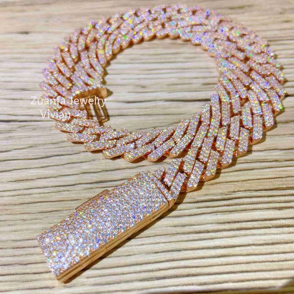 

hip hop bling jewelry prong iced vvs moissanite lad diamond bespoke stamped silver cuban out necklace