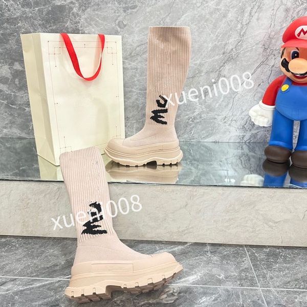 

new autumn socks flat long boots fashion knitted elastic boot designer alphabetic lady letter thick platform women shoes large2023, Red;white