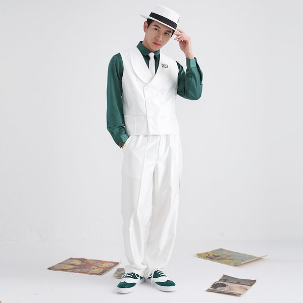 

stage wear popping hip hop bright face materials suit set vest and pants locking table performance clothing mechanical dance garment, Black;red