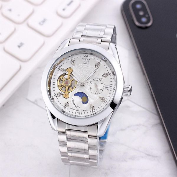 

0 0 men watches automatic wristwatch 40mm gold color 316l fine steel man moon phase mechanical watch, Slivery;brown