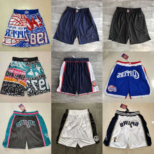 

2023 los angeles''clippers''men san antonio''spurs''men throwback basketball shorts pocket, Black