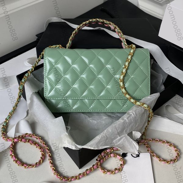 

10a mirror quality handle wallet on chain bag luxury designer womens handbag mini real leather black quilted purse crossbody shoulder chain