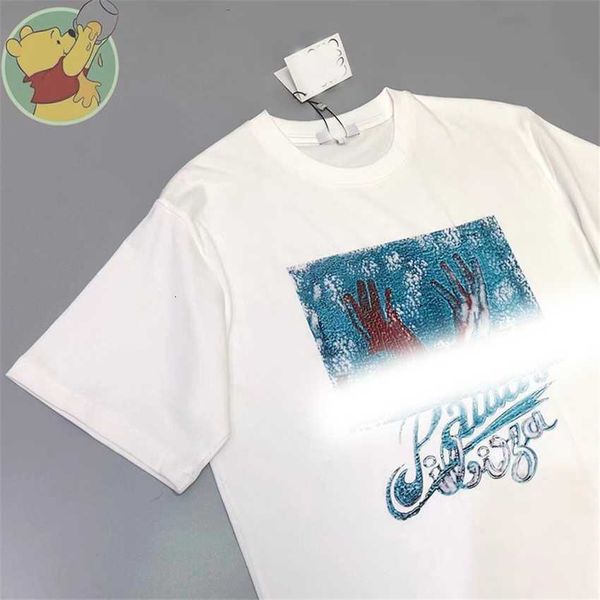 

high edition fashion brand new product luojia chest stereoscopic double handed letter printing casual short sleeve men's t-shirt women, Black