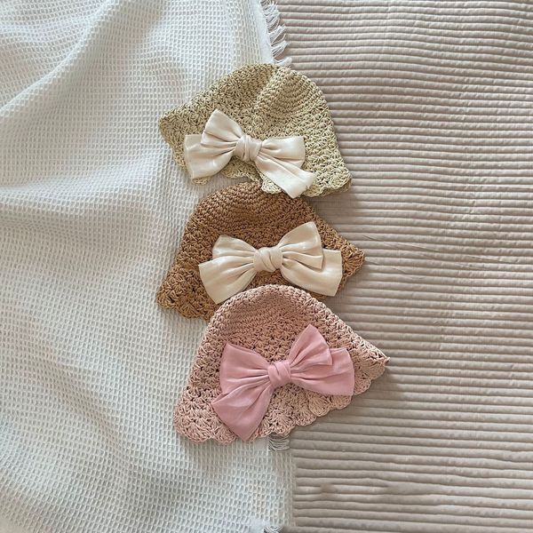 

caps hats cute bow baby straw hat princess girls bucket hat summer children panama caps kids sun hat travel beach caps 230328, Yellow