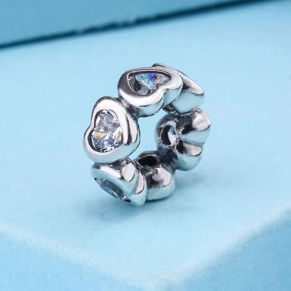 

925 sterling silver in my heart with clear cz spacer fits european jewelry pandora style charm bracelets, Black