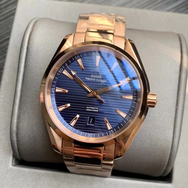 

41mm mens automatic watch mechanical sapphire blue rubber luminous stainless steel rose gold calendar 0, Slivery;brown