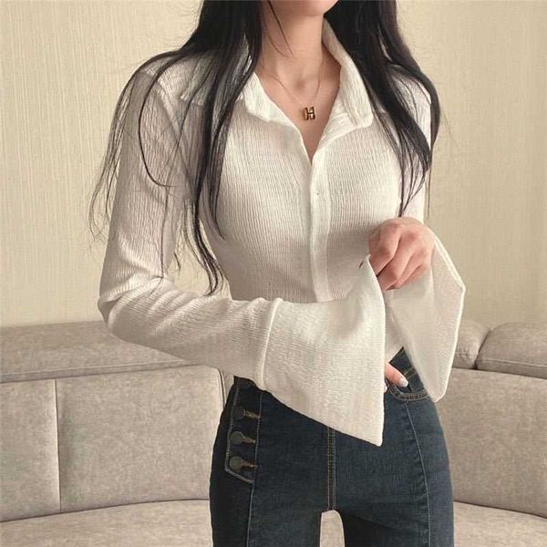 

women's blouses shirts deeptown women blouses white black korean style tunic flare sleeve shirts cropped female elegant slim chic fash