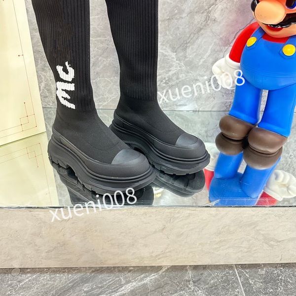 

autumn winter socks flat long boots fashion knitted elastic boot designer alphabetic lady letter thick platform women shoes large, Red;white