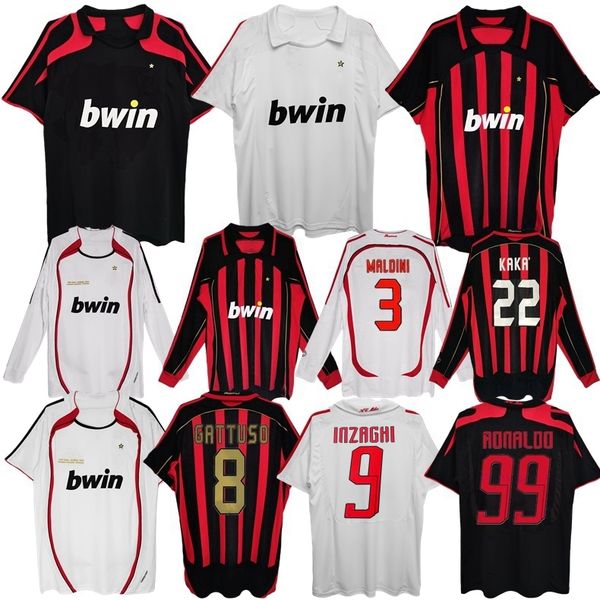 

2006 2007 2008 kaka inzaghi retro soccer jerseys pato cafu maldini ac nesta pirlo seedorf milans gattuso ronaldo vintage classic football sh, Black;yellow