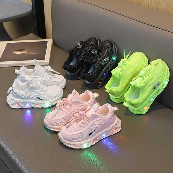 

athletic outdoor cozulma spring summer children luminous shoes for boys light up sneakers baby girls glowing running kids led 21-30 y2303, Black