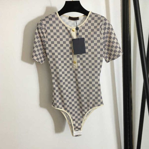 

23ss bathing suit bikini womens swimwear designer bikini womens clothing contrasting color plaid round neck short sleeved one-piece swimsuit, White;black