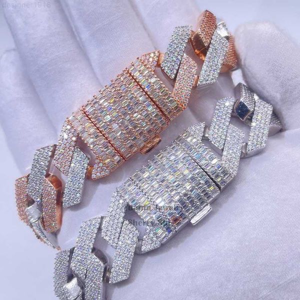

20mm thick solid vvs moissanite diamond hip hop iced out cuban link bracelet 925, Silver