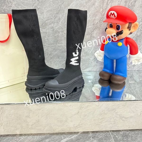 

2023autumn winter socks flat long boots fashion knitted elastic boot designer alphabetic lady letter thick platform women shoes large, Red;white