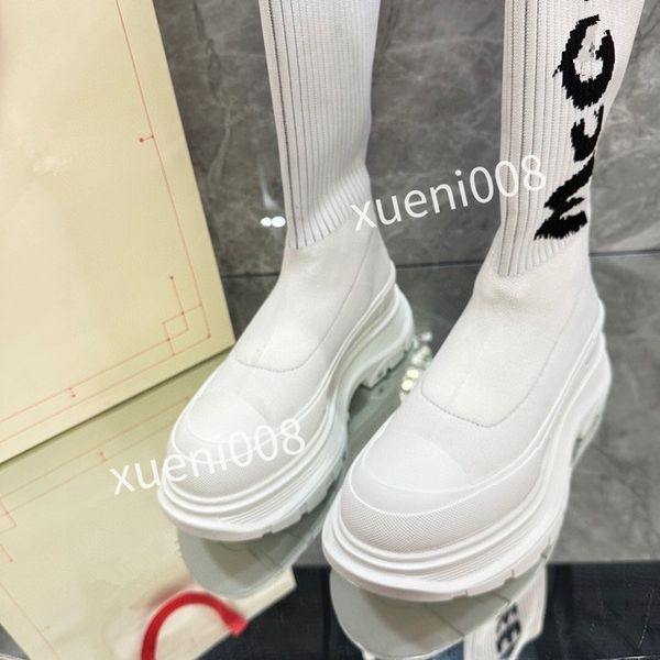 

2023womens stretch autumn over the knee boots women black khaki thick white bottom flat platform shoes thigh high boots long boots, Red;white