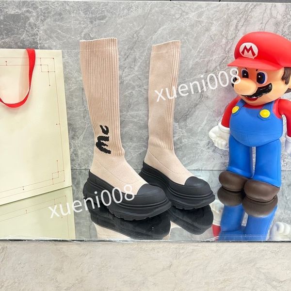 

women autumn socks flat long boots fashion knitted elastic boot designer alphabetic lady letter thick platform women shoes large2023, Red;white