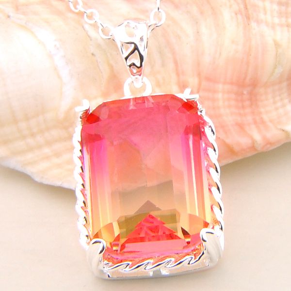 

fashion jewelry luckyshine bezel setting mystic tourmaline gemstone 925 silver pendant weddings jewelry gift for women