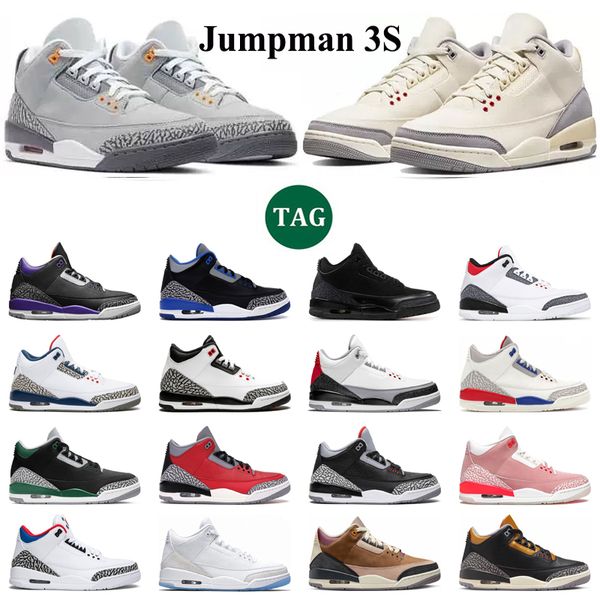 

3 men basketball shoes 3s sneakers white cement fire red denim cardinal dark iris pine green unc rust pink racer blue black cat mens women o