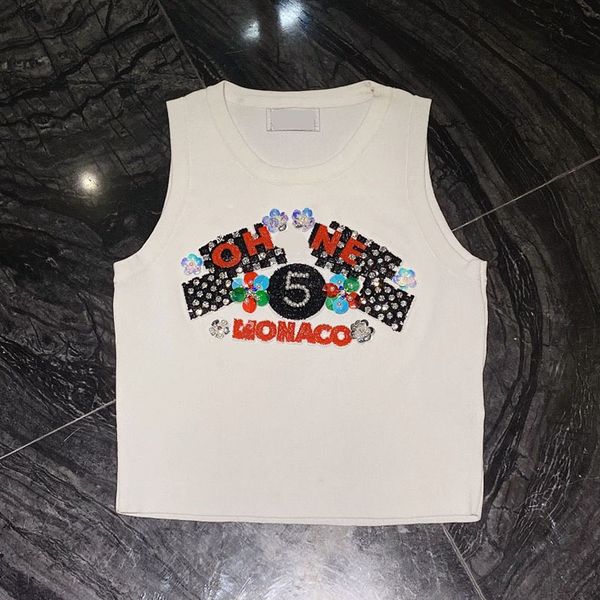 

t shirt brand summer fashion runway women's women sweet flower tanks new knitting sleeveless letter vest round neck, White