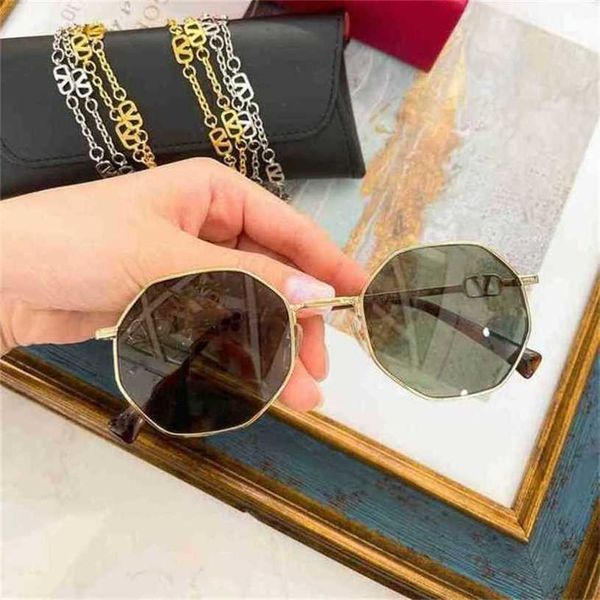 

luxury designer sunglasses 20% off fashion version polygon metal frame chain, White;black